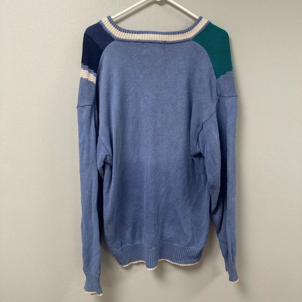 VTG Par Four Vintage Mens Golf Club Knit V-Neck Blue Large Grandpa Sweater